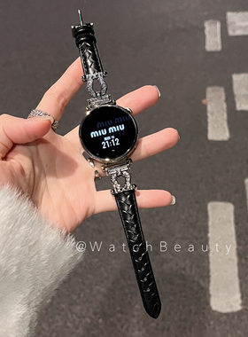 适用华为轻奢镶钻马蹄扣皮质手表表带watch4watch5GT4GT5GT6pro女