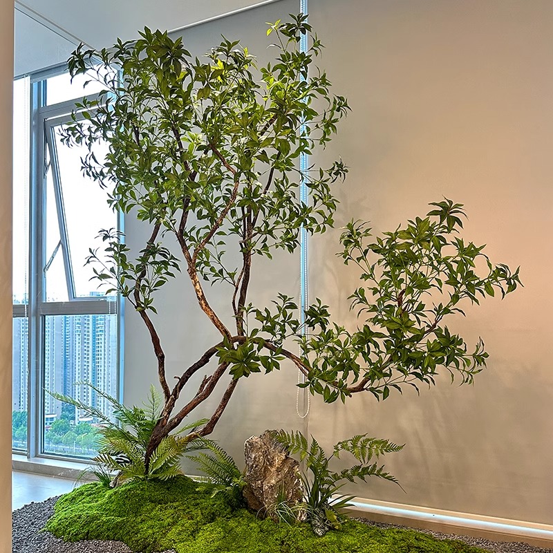 简约大型仿真马醉木绿植造景室内别墅装饰树橱窗植物苔藓景观定制