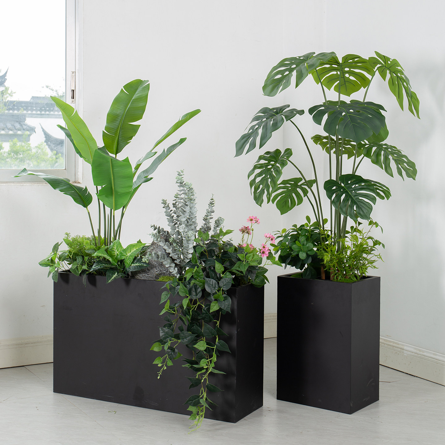 仿真绿植造景隔断花箱盆栽装饰图片