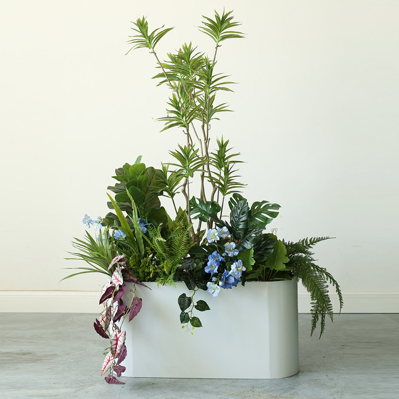 大型仿真植物花箱摆件散尾葵南天竹盆栽休闲区隔断花槽绿植造景
