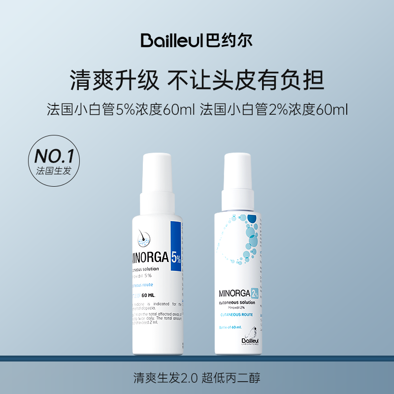 法国进口Bailleul巴约尔生发小白管2%米诺地尔町男女生发液60ml