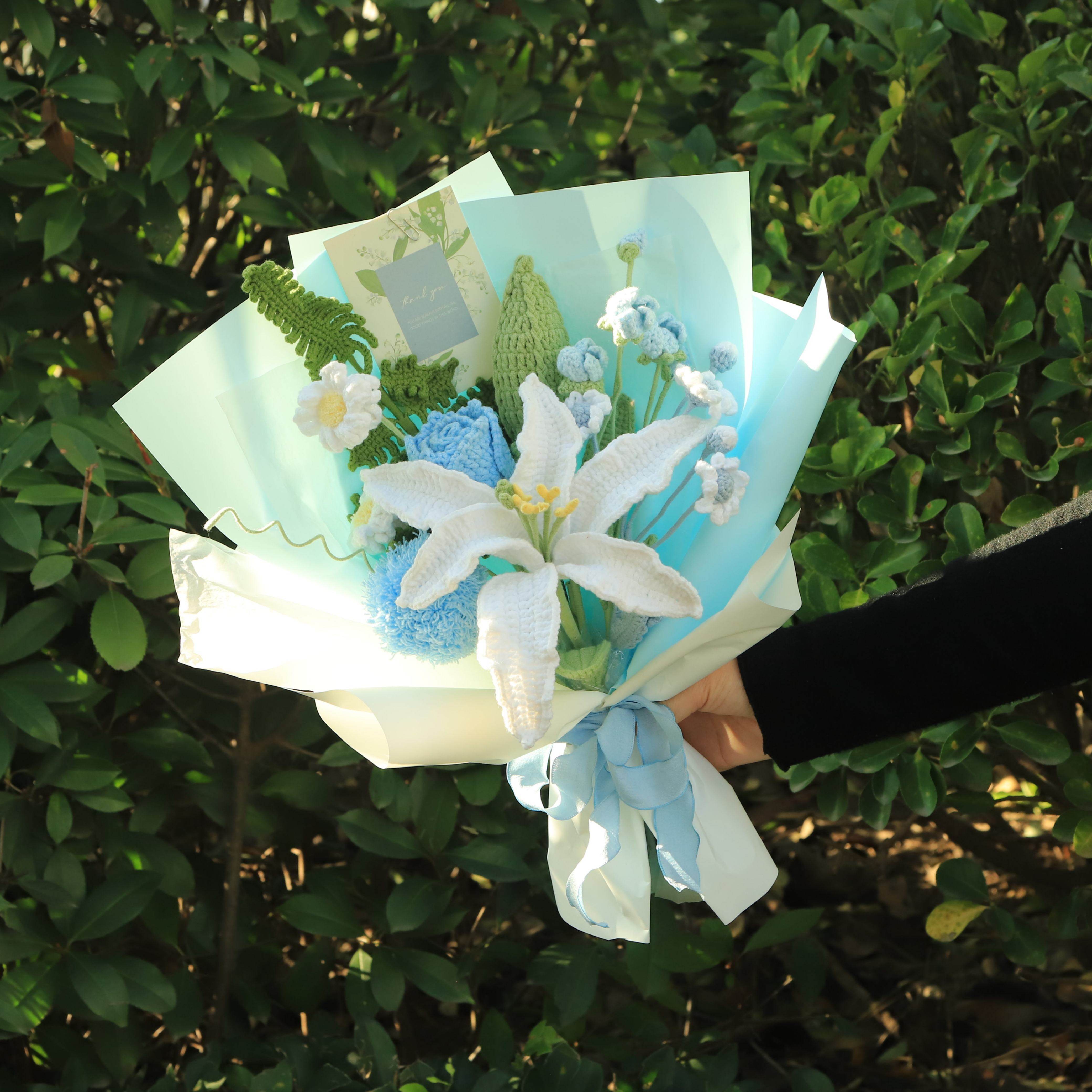 手工编织毛线花束钩织创意百合花