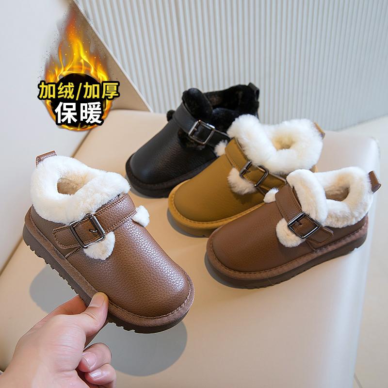 女童雪地靴冬季新款加绒短靴真皮