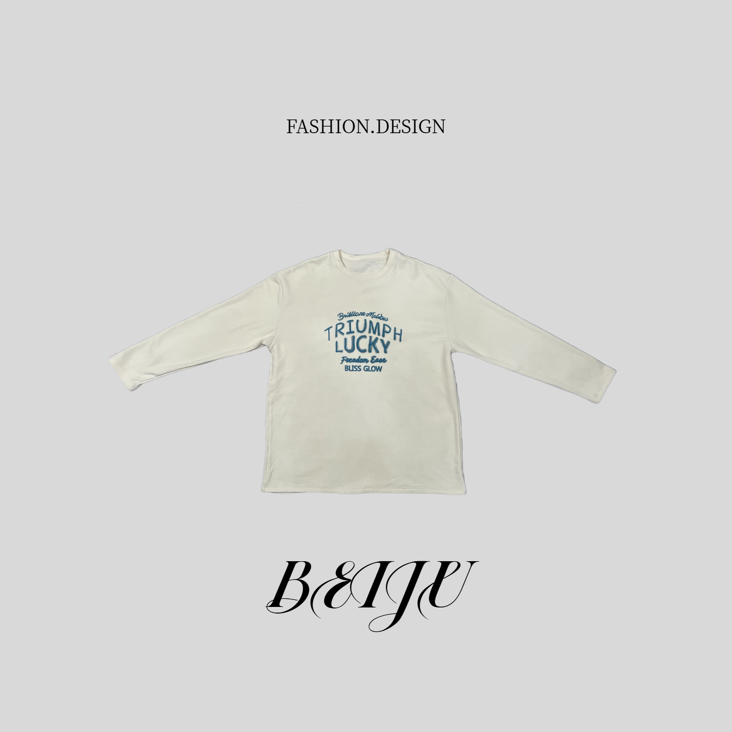BEIJU [【小清新】格雷系字母印花长袖T恤女宽松设计感卫衣2528