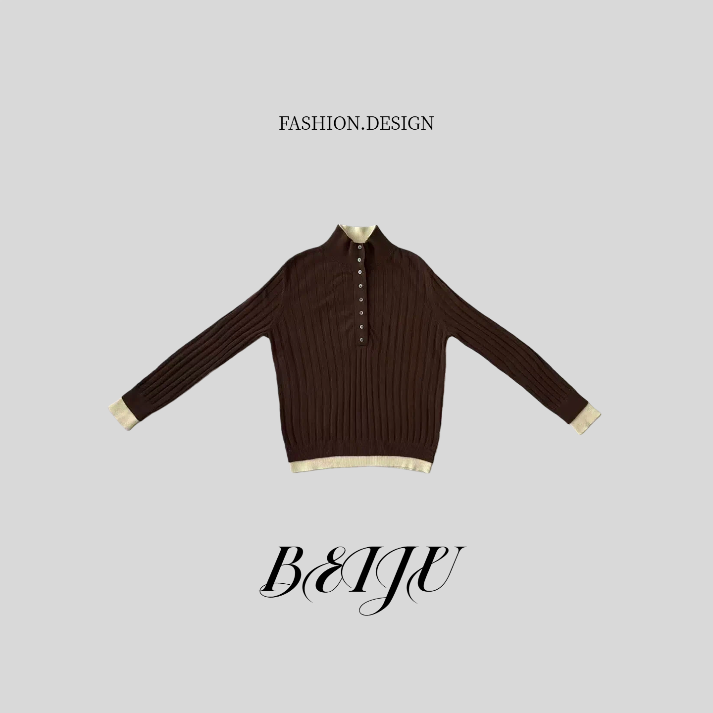 BEIJU 【浓情可可】假两件纽扣针织衫女冬季立领坑条羊毛毛衣3233