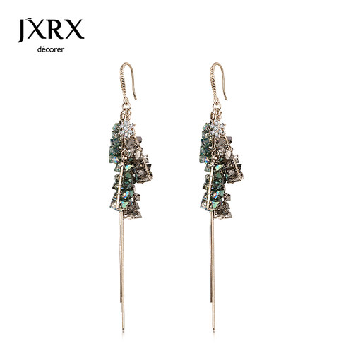 JXRX绿色水晶流苏耳环女高级感