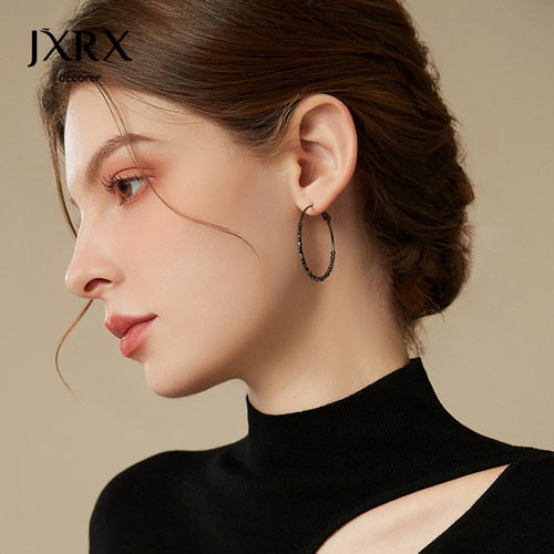 JXRX高级感黑色圆圈耳环女