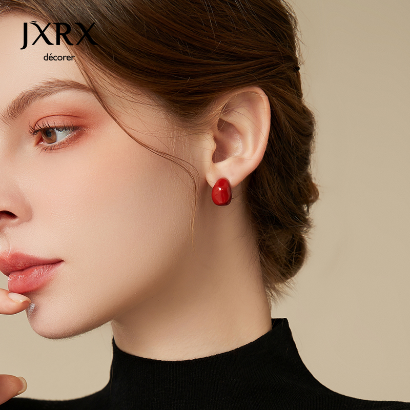 JXRX红色几何耳环女高级感
