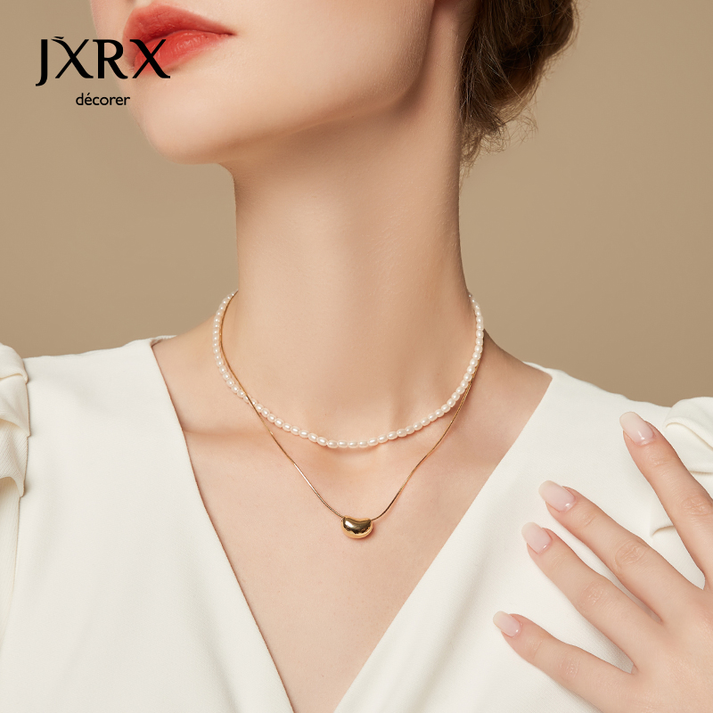 JXRX双层相思豆珍珠项链女高级感
