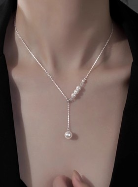 999纯银流苏珍珠项链女