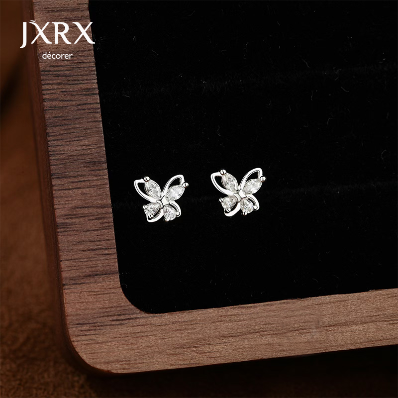 JXRXs999纯银蝴蝶耳钉女小众设计感养耳洞耳环独特漂亮足银耳饰
