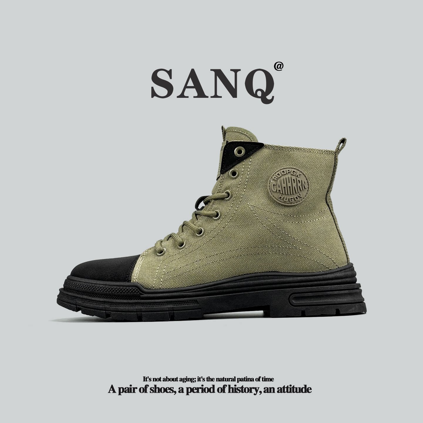 外贸欧美单帆布高帮靴户外运动登山靴厚底防滑耐磨男士复古马丁靴