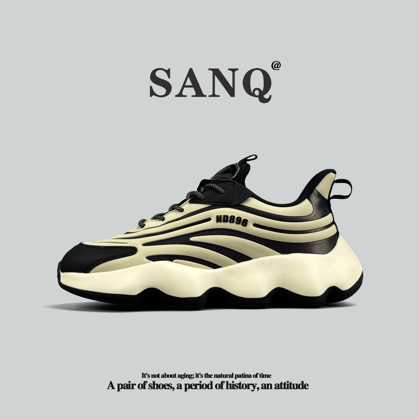 外贸男鞋镭射工艺厚底老爹鞋