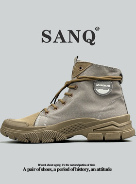 稀缺欧美单外贸马丁靴帆布面高帮工装靴户外运动休闲男士登山靴子