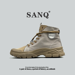 稀缺欧美单外贸马丁靴帆布面高帮工装靴户外运动休闲男士登山靴子