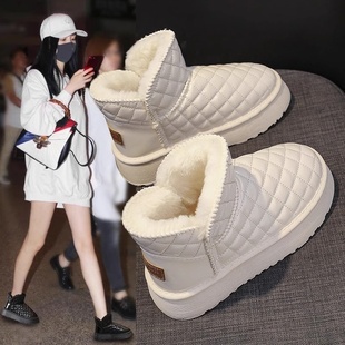 东北雪地靴女中筒外穿冬季 加厚底皮面防水防滑棉靴加绒短靴子