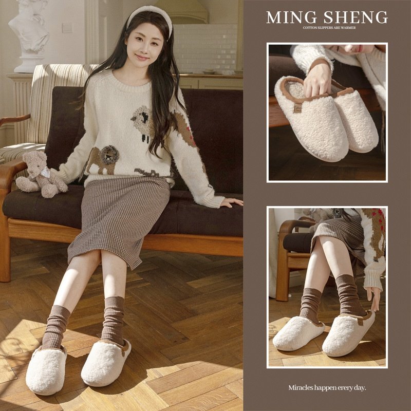2025秋冬季毛绒拖鞋女士居家室内防滑保暖地板加绒棉拖鞋男月子鞋