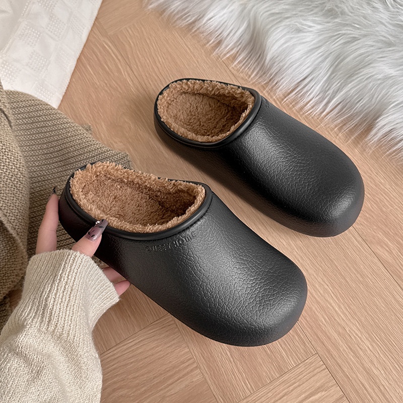 防滑厚底棉拖鞋男冬季2025新款室内踩屎感保暖毛绒包头防水棉拖女