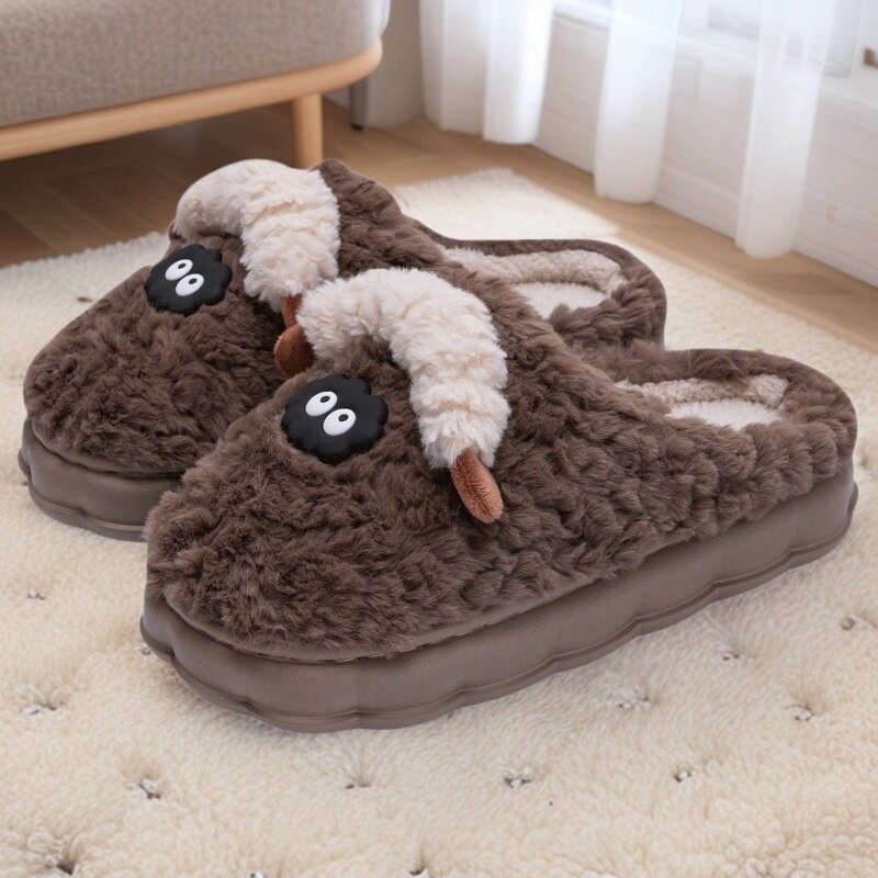 可爱棉拖鞋女款冬2023新款厚底保暖加绒毛绒月子鞋