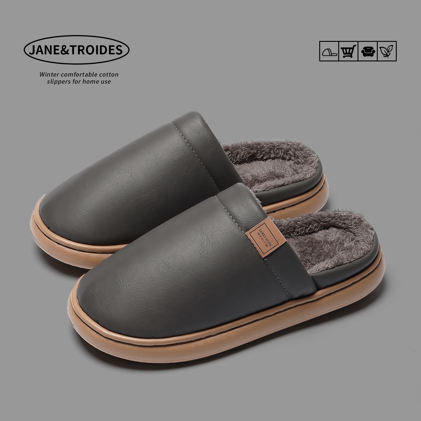 防水棉拖鞋男士冬季居家室内保暖毛绒加绒防滑厚底棉鞋女款秋冬天