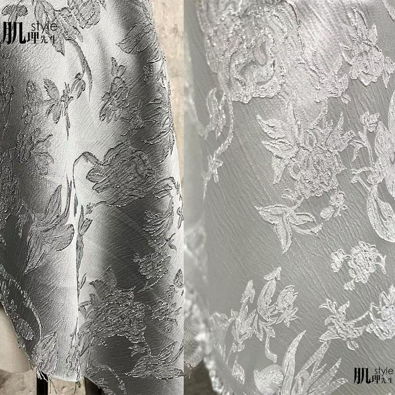 蔷薇花 立体肌理提花布料 复古国风新中式旗袍裙子服装设计师面料