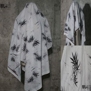 墨竹数码印花纯丝绸中国复古风面料汉服袍子连衣裙服装设计师面料