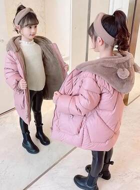 女童装冬款韩版棉衣中长款小女孩可爱棉服加厚保暖棉袄休闲中小童
