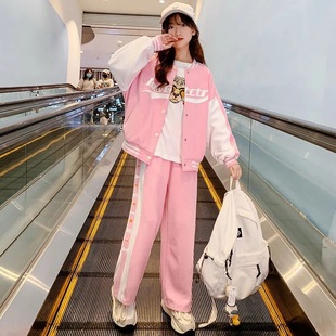 女童时尚休闲运动套装2025新款中大童棒球服外套女孩阔腿裤两件套