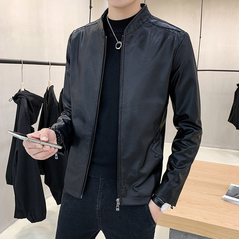 男士皮衣男2021春季新款男式皮夹克衣修身韩版潮流春秋季休闲外套