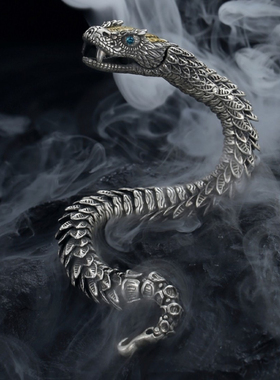 高级感响尾蛇手链男款潮人ins霸气个性复古生肖蛇形手环镀银手饰