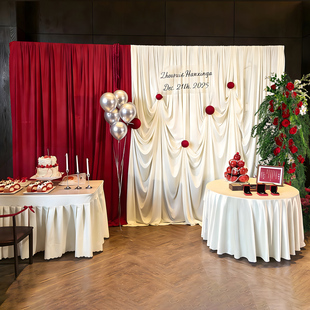 订婚布置装 简单大气摆台全套背景 饰女方家里韩系红色布幔高级中式