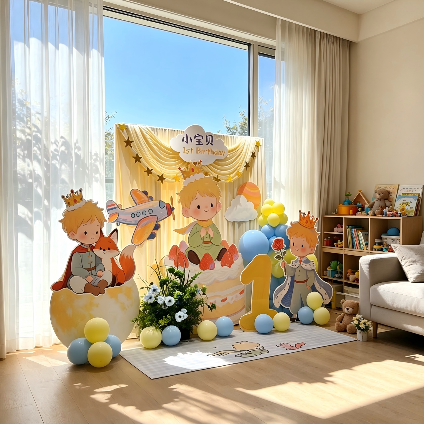 一周岁生日布置装饰女宝韩系生日仪式感场景2岁KT板小王子抓周