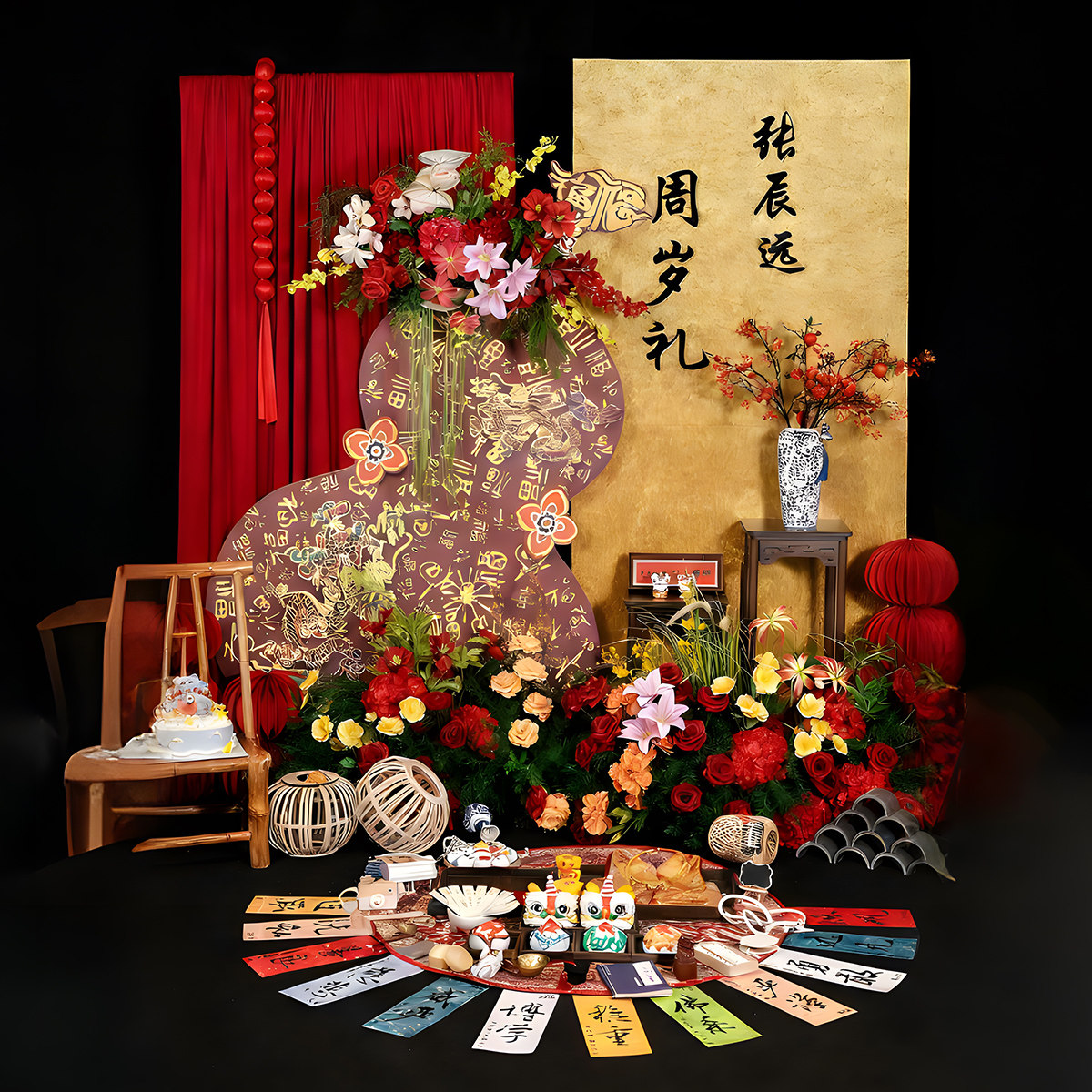 宝宝周岁布置家里简单礼场景氛围感一岁生日装饰抓周仪式背景墙kt图片
