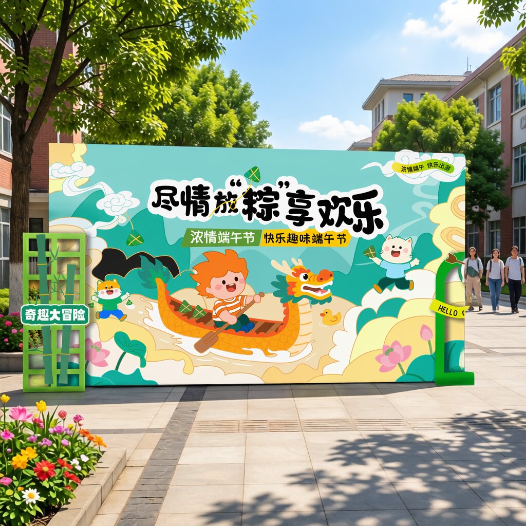 端午布置场景装饰学校活动节日背景kt板户外商铺场活动创意设计