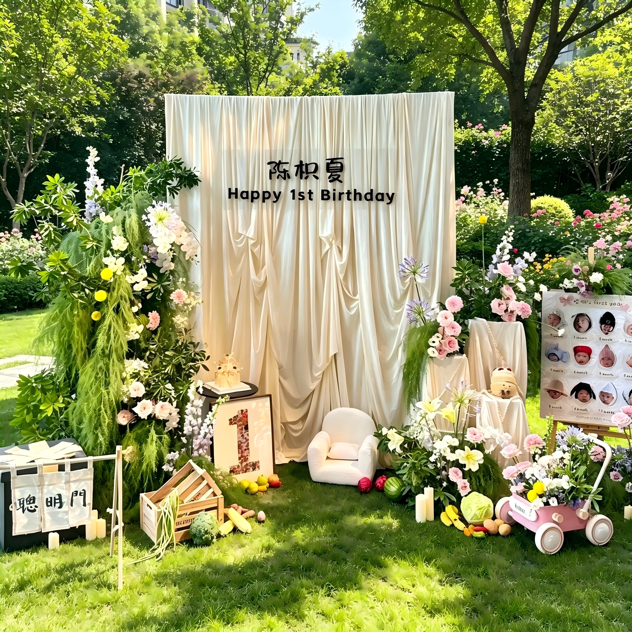 五岁生日场景布置女孩韩系布幔七岁周岁宴家里party儿童客厅背景