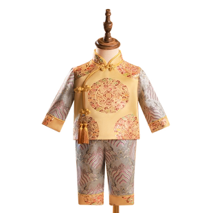 周岁礼服男宝夏季中式儿童唐装宝宝抓周衣服冠衣中国风男童汉服夏