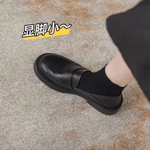 真皮厚底小皮鞋女2025春秋新款懒人一脚蹬英伦风乐福鞋配裙子单鞋