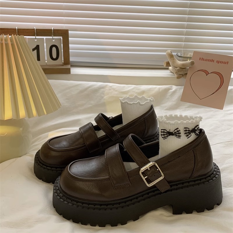 真皮厚底增高小皮鞋女2025年春秋新款韩版英伦风玛丽珍鞋圆头单鞋