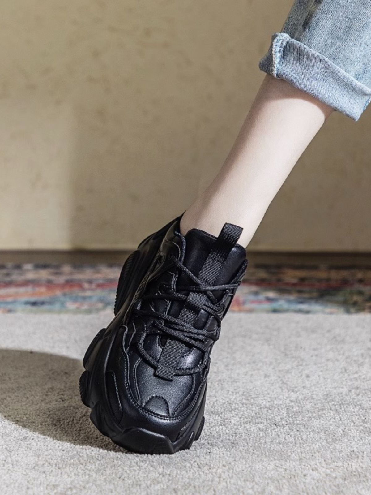 真皮厚底老爹鞋子女2025年春秋季新款韩版网红百搭加绒运动休闲鞋