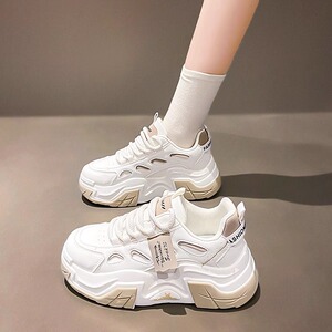 厚底休闲老爹鞋女款2025新款春秋爆款显脚小运动鞋真皮小白鞋女鞋