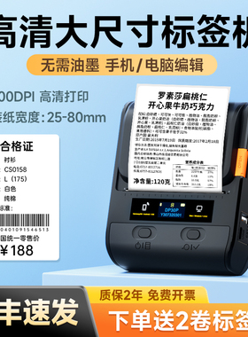 【高清300dpi】德佟印立方DP30P大尺寸标签打印机服装食品生产日期茶叶月饼超市哑银不干胶贴纸打价格标签机