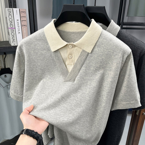 夏季男短袖假两件POLO衫
