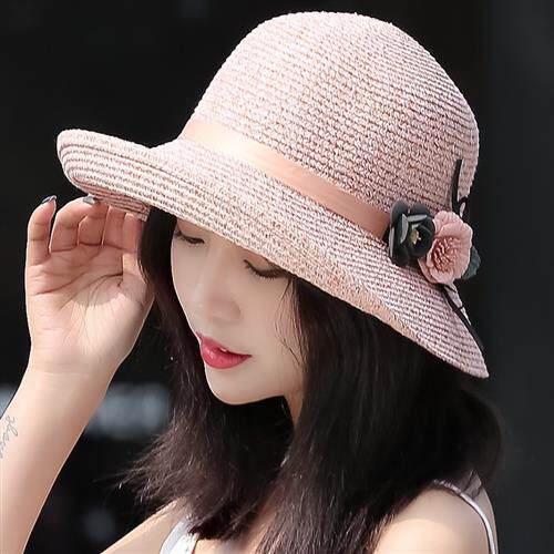 夏季遮阳帽子女草帽时尚遮脸太阳帽防晒出游度假卷边大沿帽夏凉帽