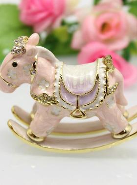 简约可爱合金珐瑯摇摇马南瓜车装饰盒卡通木马珠宝盒生日毕业礼物