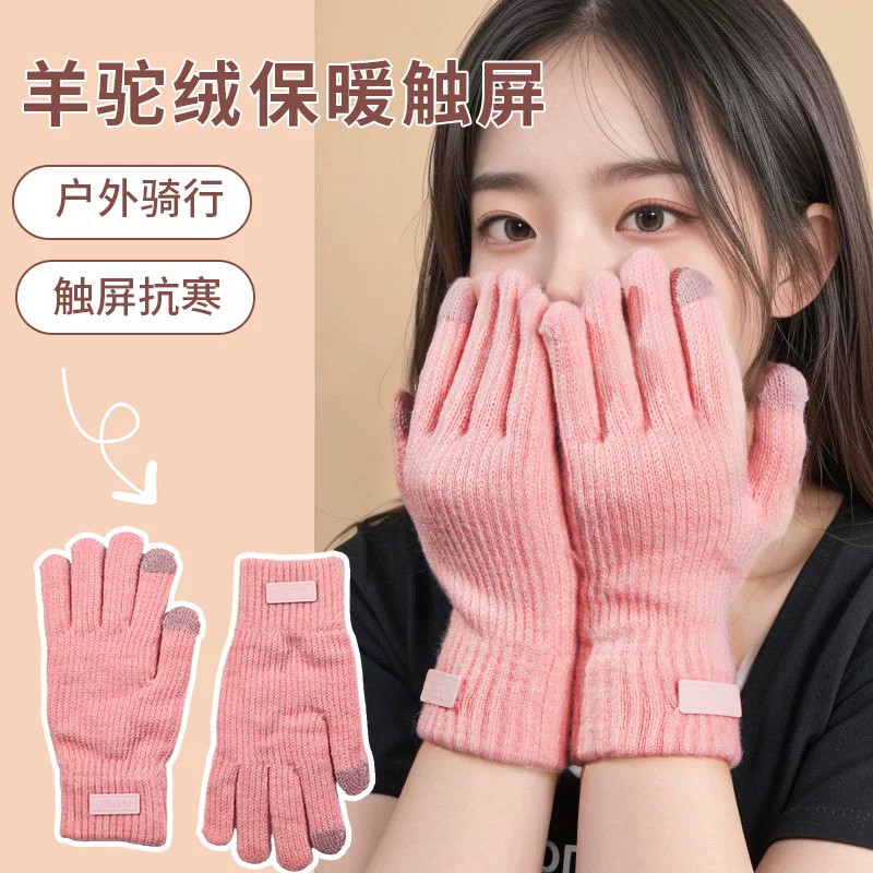 加厚保暖触屏骑行手套女