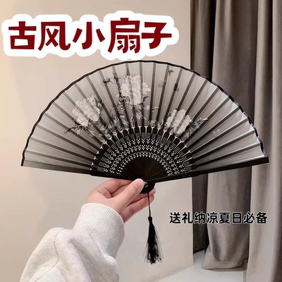 古风竹制花卉折扇汉服舞蹈便携