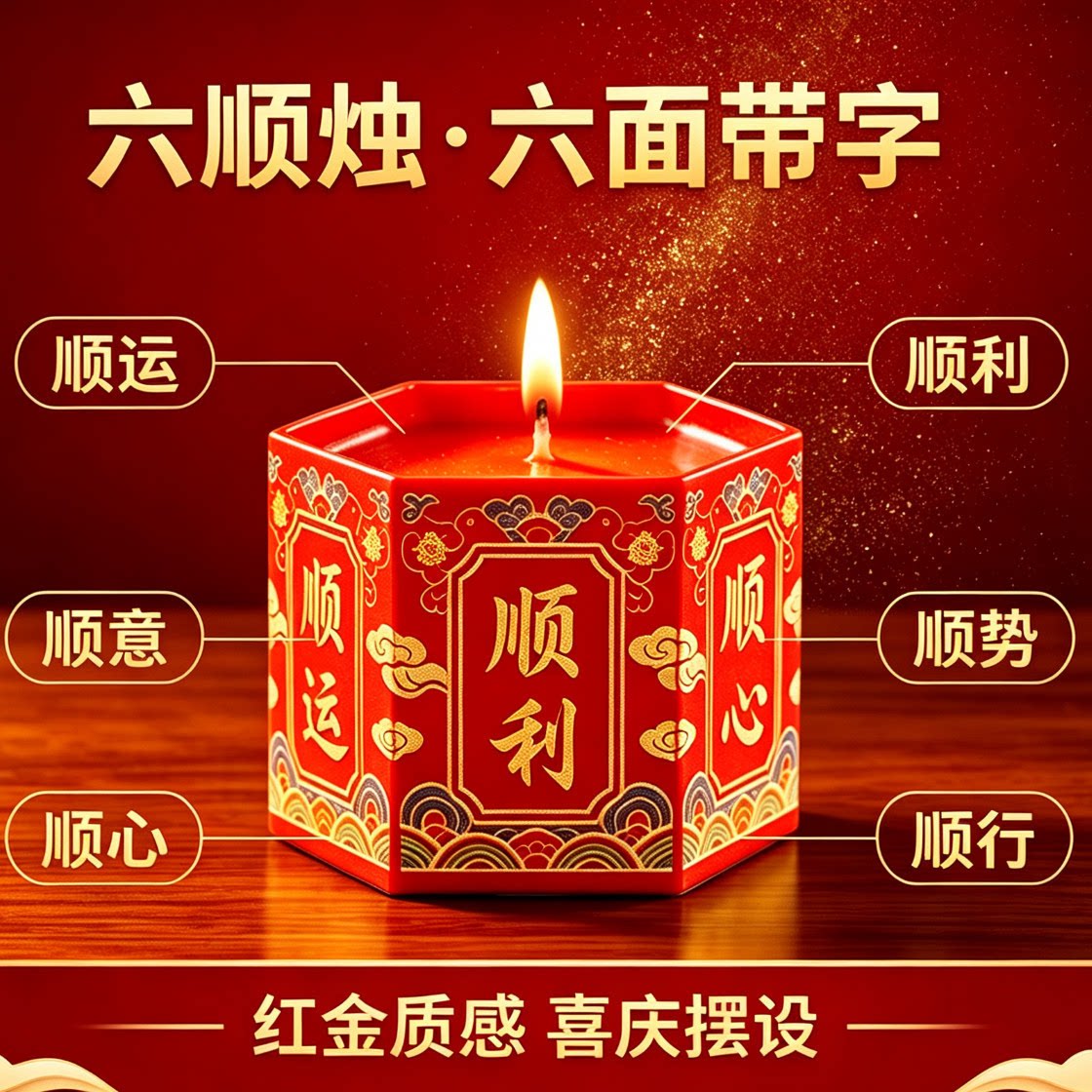 顺心顺意六顺烛30小时酥油灯喜庆家用平安吉祥招财纳福无烟无异味