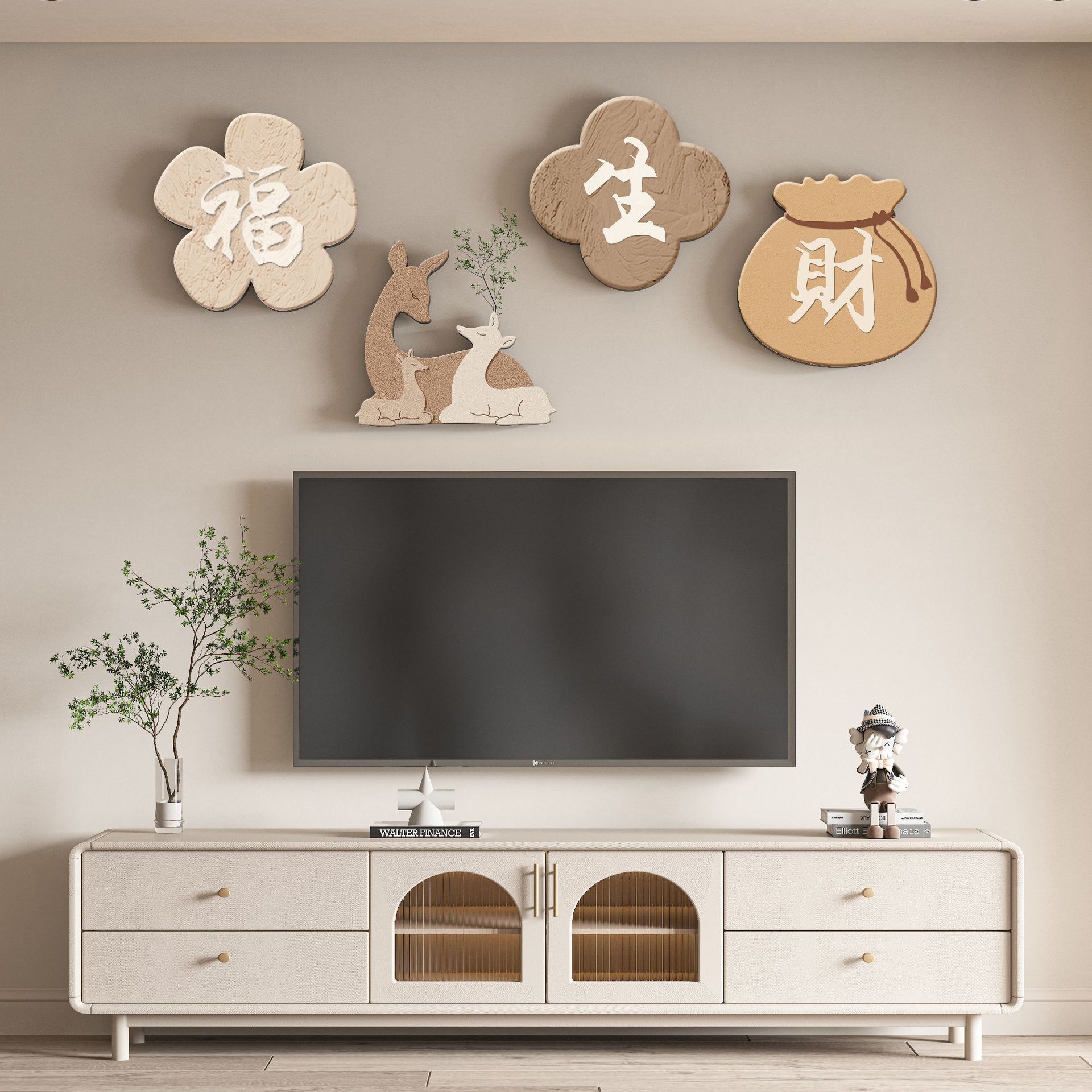 现代简约创意玄关装饰画好寓意走廊过道挂画一家象鹿电视墙组合画图片