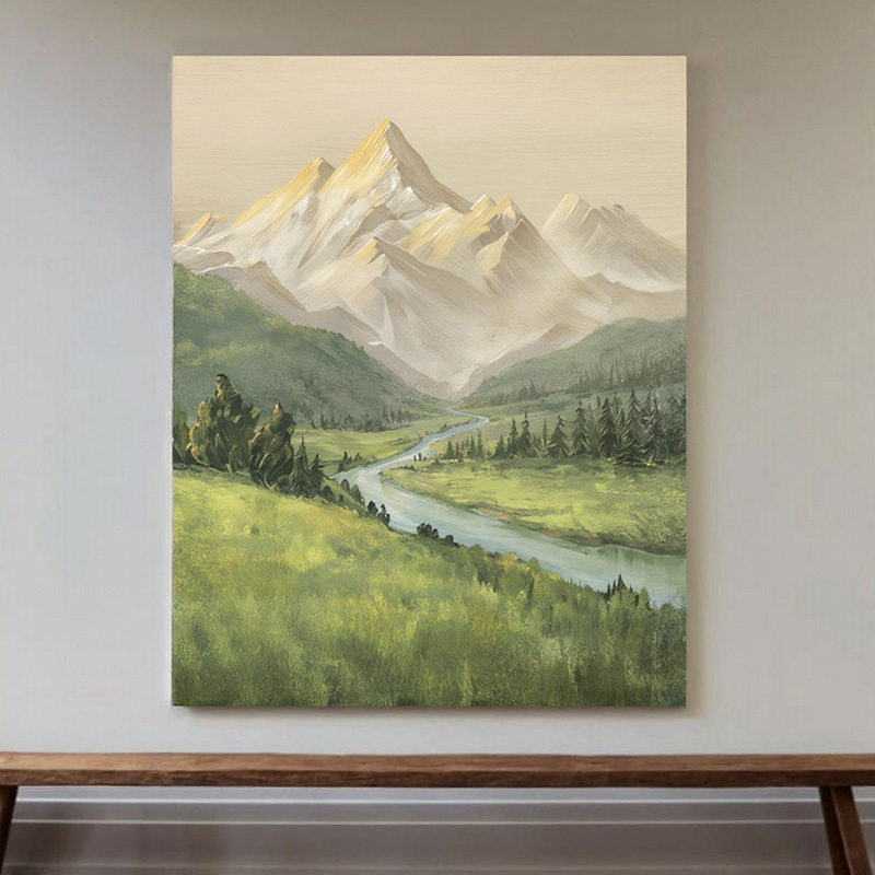 手绘山水风景油画客厅玄关现代简约高级感装饰画餐厅民宿批量挂画
