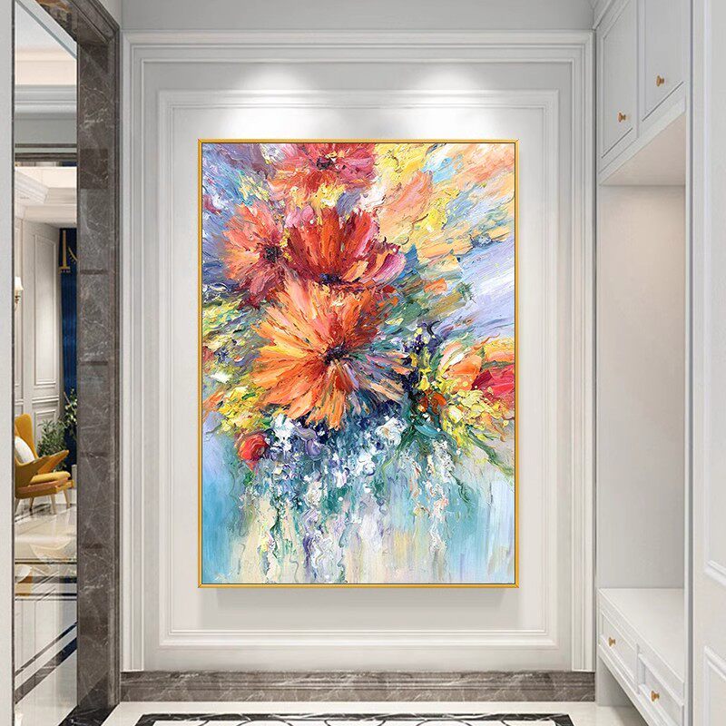 油画手绘梵高向日葵花名画现代北欧餐厅挂画玄关客厅背景墙装饰画